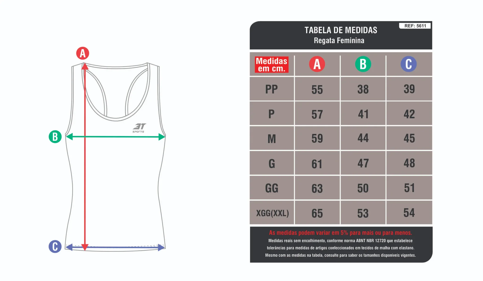 5611.S1. REGATA FEMININA MEDIDAS